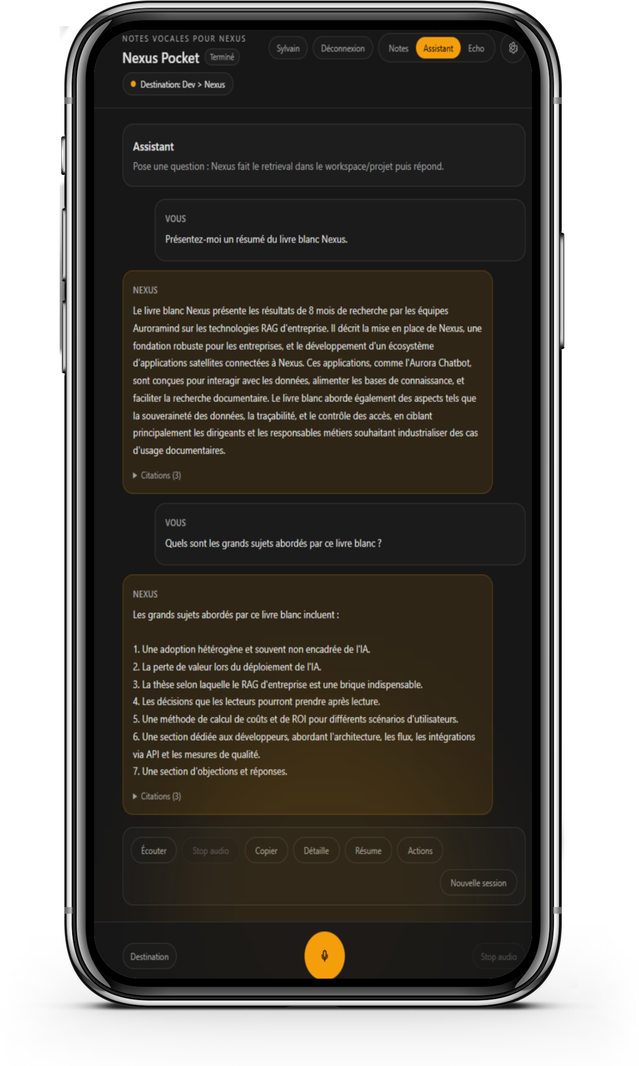 Interface mobile Nexus Pocket
